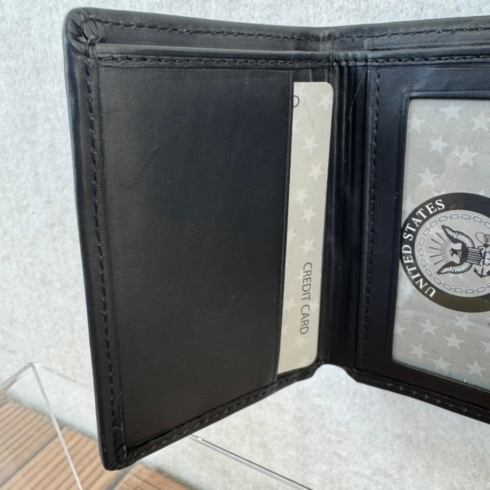 US Navy Black Genuine Leather Mens Trifold Wallet Embossed NWT - Picture 4 of 11